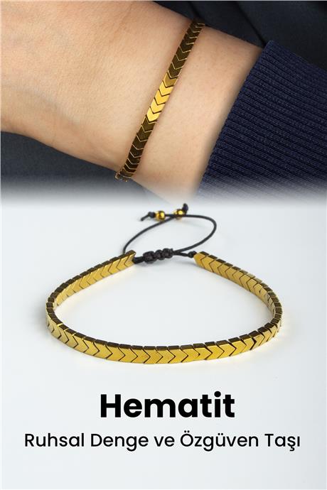 Hematit Doğal Taş Parlak Gold Çavuş Kesim 4x2mm Makrome Bileklik