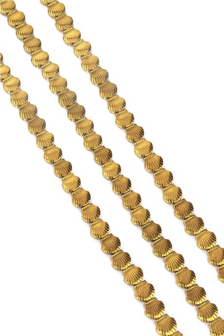Hematit Taşı Deniz Kabuğu Kesim Parlak Gold 8x8mm Doğal Taş Dizi