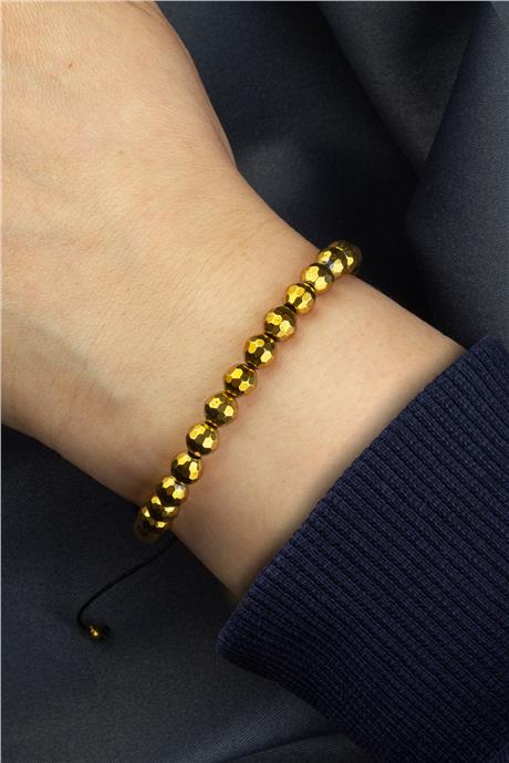 Hematit Doğal Taş Gold Faset Küre Kesim 6mm Makrome Bileklik