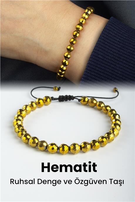 Hematit Doğal Taş Gold Faset Küre Kesim 6mm Makrome Bileklik