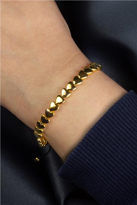 Hematit Doğal Taş Gold Kalp Kesim 6mm Makrome Bileklik