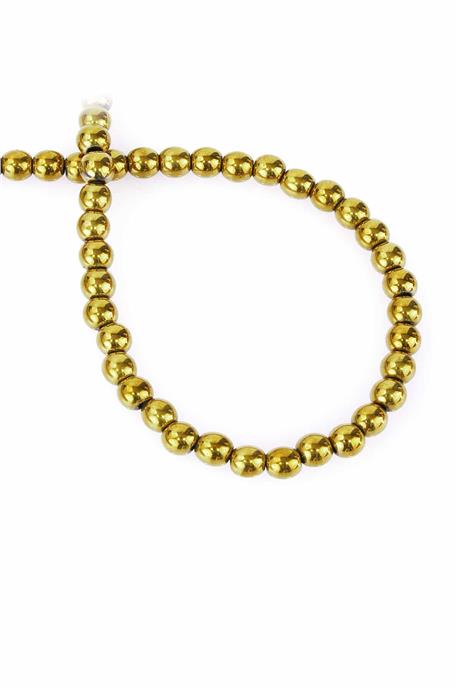 Hematite Natural Stone Gold Globe Cut 6mm String Of Beads