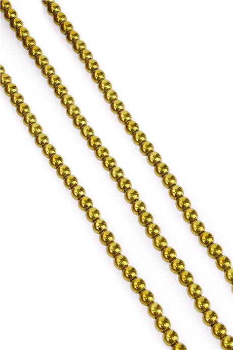 Hematite Natural Stone Gold Globe Cut 6mm String Of Beads