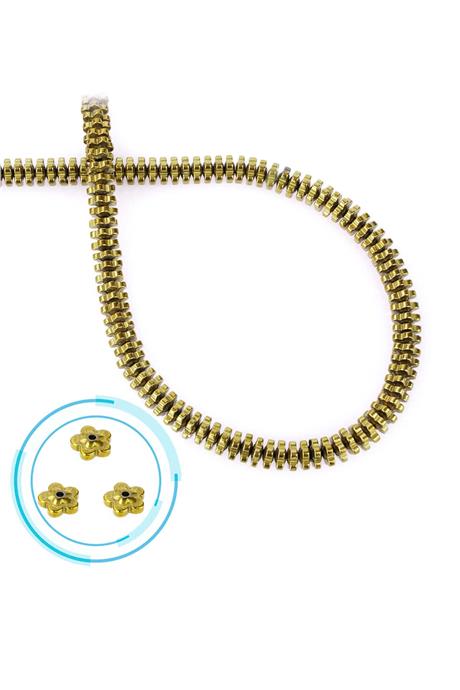 Hematite Natural Stone Gold Washer Cut 6x2mm String Of Beads