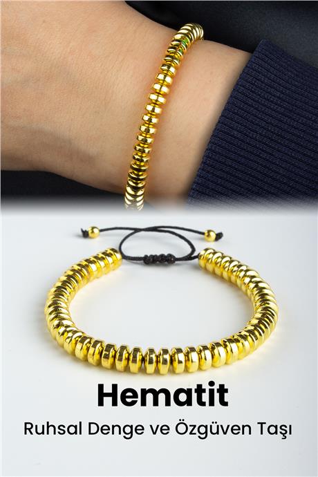 Hematit Doğal Taş Altın Sarı Rondela Kesim Tam Tur 6x3mm Makrome Bileklik