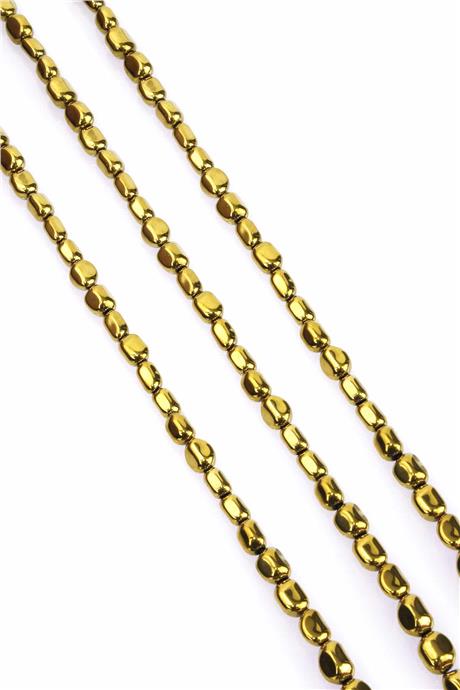 Hematit Taşı Tımbıl Kesim Parlak Gold 5x6mm Doğal Taş Dizi