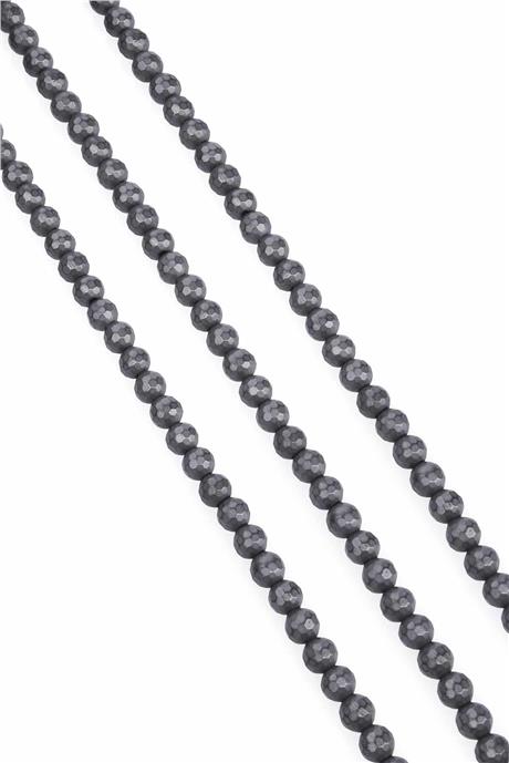 Hematite Natural Stone Grey Globe Facet Cut 6mm String Of Beads
