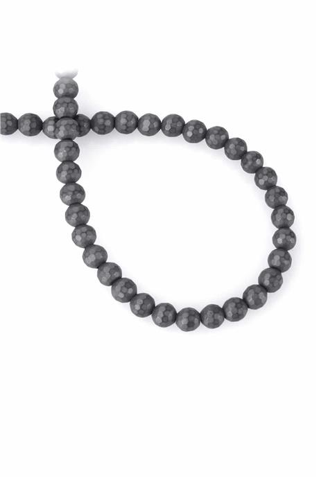 Hematite Natural Stone Grey Globe Facet Cut 6mm String Of Beads