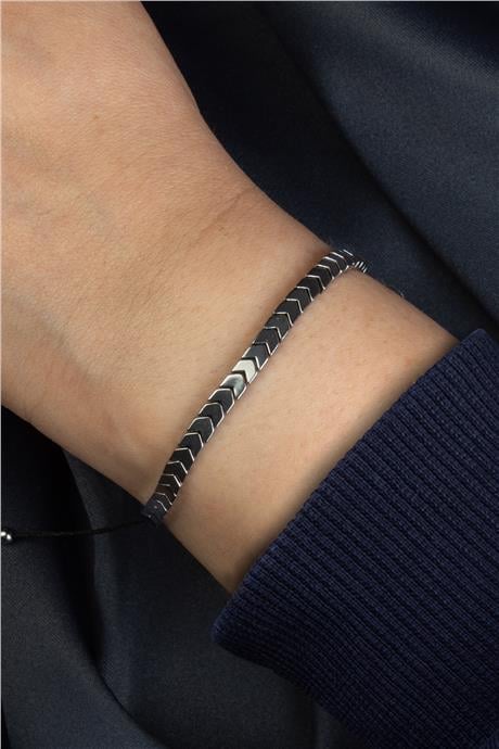 Hematit Doğal Taş Gümüş Çavuş Kesim 4x2mm Makrome Bileklik