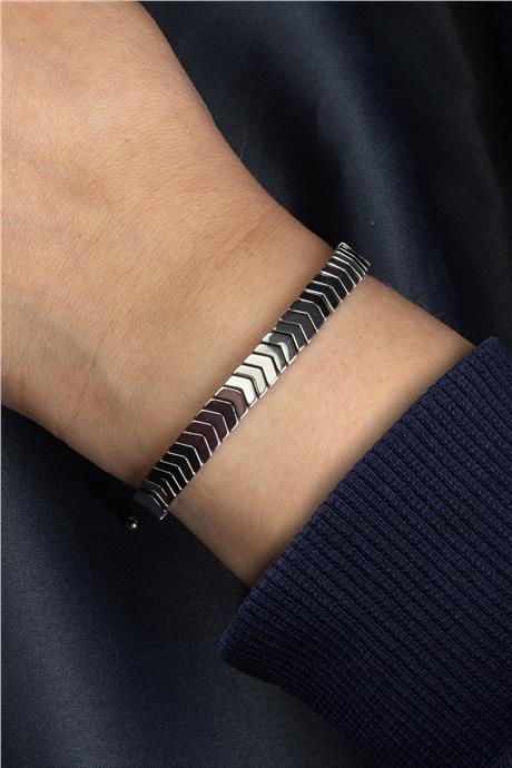 Hematit Doğal Taş Gümüş Çavuş Kesim 6x2mm Makrome Bileklik