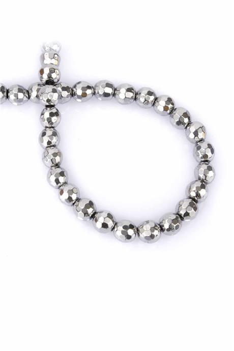 Hematit Taşı Küre Kesim Parlak Gümüş 8mm Doğal Taş Dizi