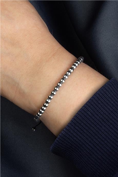 Hematit Doğal Taş Gümüş Küre Kesim 3mm Makrome Bileklik