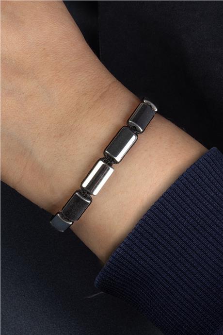 Hematit Doğal Taş Gümüş Dikdörtgen Kesim 7x13mm Makrome Bileklik