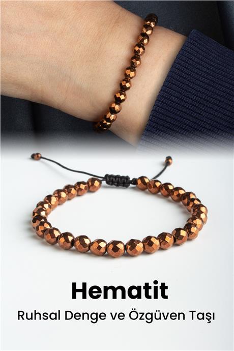 Hematit Doğal Taş Kahverengi Faset Küre Kesim 6mm Makrome Bileklik