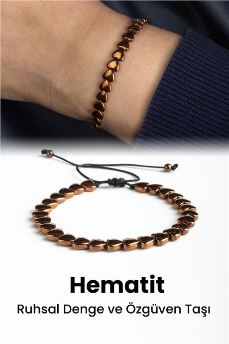 Hematit Doğal Taş Kahverengi Kalp Kesim 6mm Makrome Bileklik