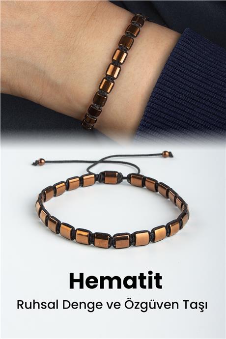 Hematit Doğal Taş Kahvrerengi Kanallı Yassı Kare Kesim 5x5mm Makrome Bileklik