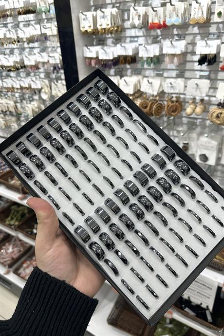 Hematit Doğal Taş Karışık 100 Adet 5 Farklı Model Çelik Yüzük