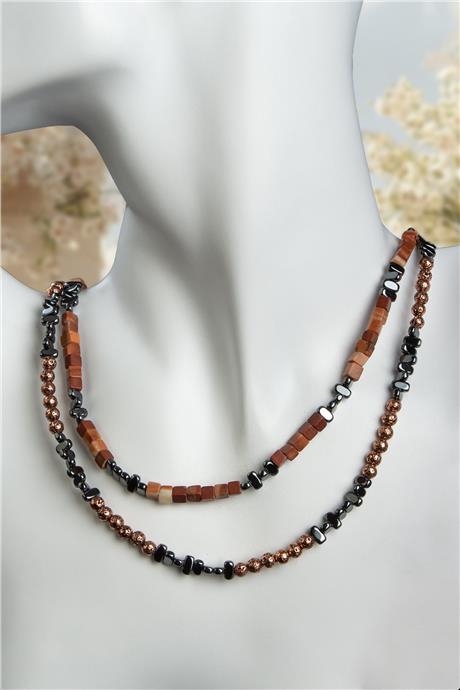 Hematit Doğal Taş & Kırmızı Jasper Doğal Taş Küp Kesim Kolye