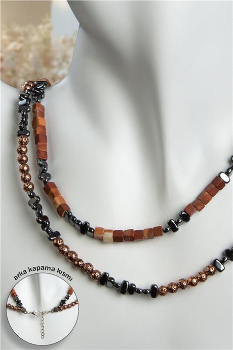 Hematit Doğal Taş & Kırmızı Jasper Doğal Taş Küp Kesim Kolye