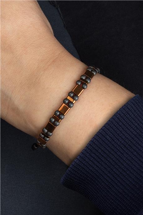 Hematit Doğal Taş Kahverengi Küre ve Yassı Kare Kesim 6x6mm Çift Delik Makrome Bileklik