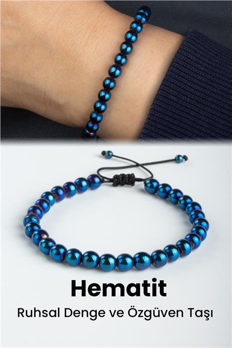 Hematit Doğal Taş Lacivert Küre Kesim 6mm Makrome Bileklik