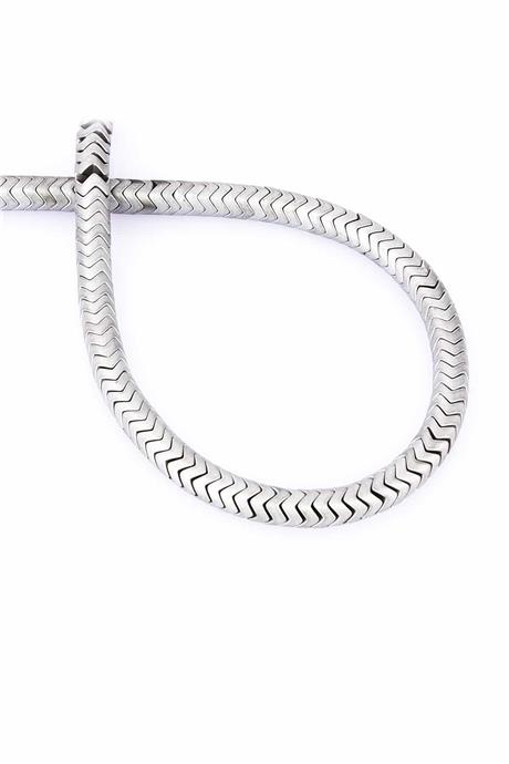 Hematite Natural Stone Matte Light Grey Herringbone Cut 6x2mm String Of Beads