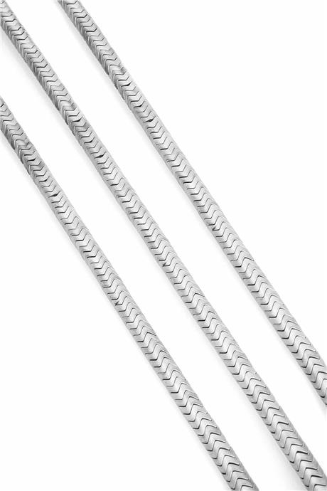 Hematite Natural Stone Matte Light Grey Herringbone Cut 6x2mm String Of Beads
