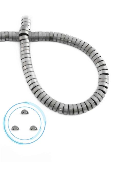 Hematite Natural Stone Matte Light Grey Dished Cut Double Hole 6x2mm String Of Beads