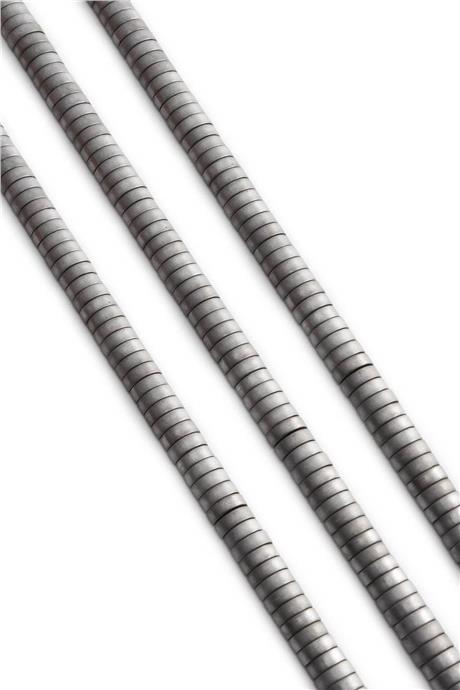 Hematite Natural Stone Matte Light Grey Dished Cut Double Hole 6x2mm String Of Beads