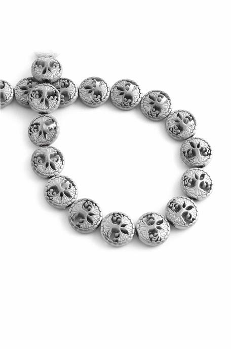 Hematite Natural Stone Matte Light Grey Circle Cut 12mm String Of Beads
