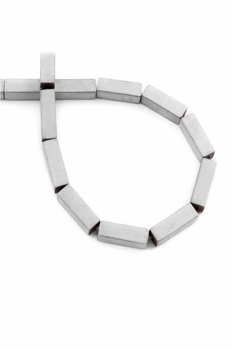 Hematite Natural Stone Matte Light Grey Rectangular Cut 4x13mm String Of Beads