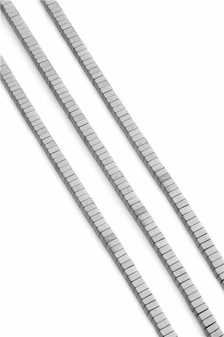 Hematite Natural Stone Matte Light Grey Square Dore Cut 4x2mm String Of Beads