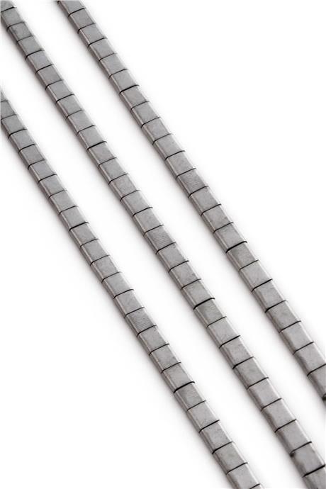 Hematite Natural Stone Matte Light Grey Square Cut Double Hole 6x6mm String Of Beads