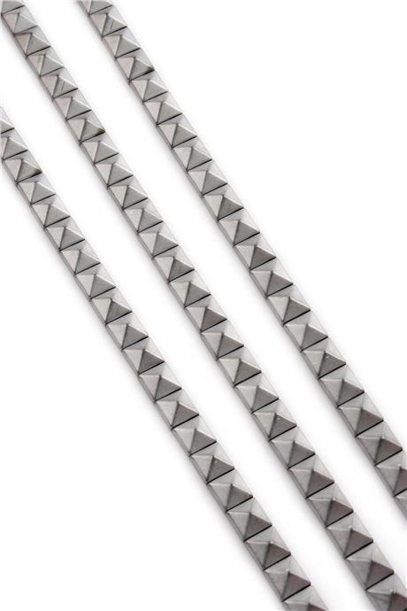 Hematit Taşı Kare Piramit Kesim Mat Açık Gri 6x6mm Doğal Taş Dizi