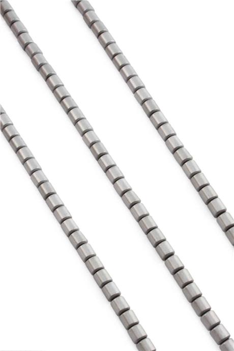Hematite Natural Stone Matte Light Grey Cylinder Cut 6x6mm String Of Beads