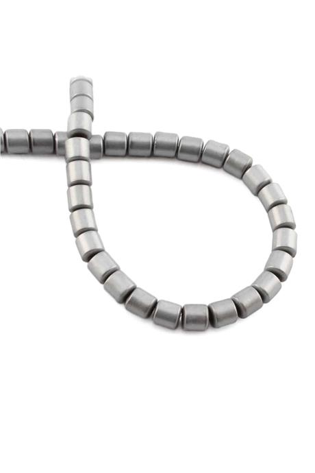 Hematite Natural Stone Matte Light Grey Cylinder Cut 6x6mm String Of Beads