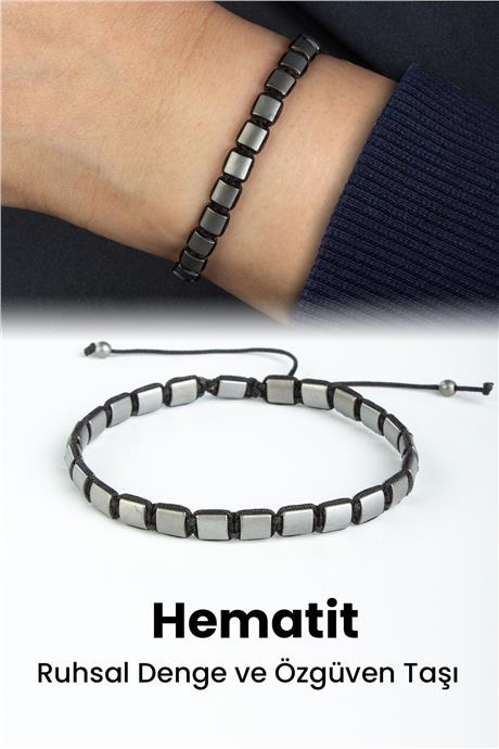 Hematit Doğal Taş Kanallı Mat Gri Yassı Kare Kesim 5x5mm Makrome Bileklik