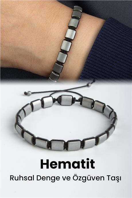 Hematit Doğal Taş Mat Açık Gri Yassı Kare Kesim 7x7mm Makrome Bileklik
