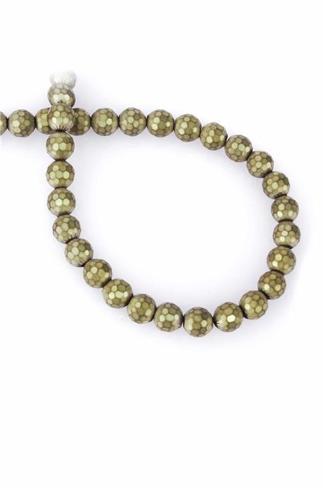 Hematite Natural Stone Matte Light Yellow Globe Facet Cut 8mm String Of Beads