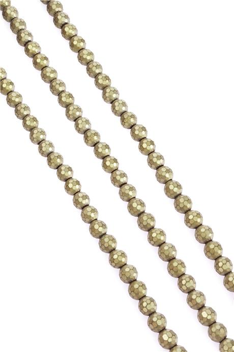 Hematite Natural Stone Matte Light Yellow Globe Facet Cut 8mm String Of Beads