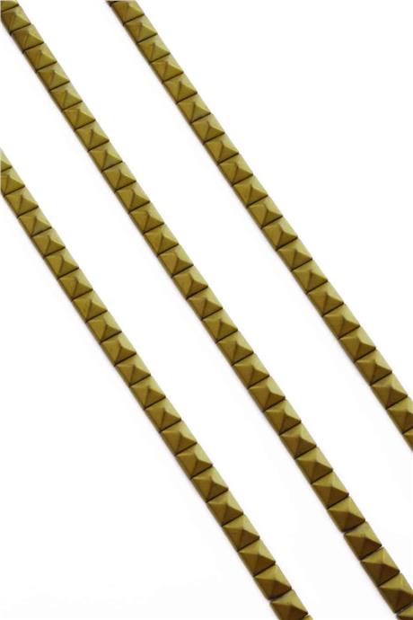 Hematite Natural Stone Matte Light Yellow Pyramid Square Cut Double Hole 6x6mm String Of Beads