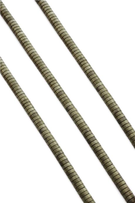 Hematite Natural Stone Matte Antique Yellow Dished Cut Double Hole 6x2mm String Of Beads