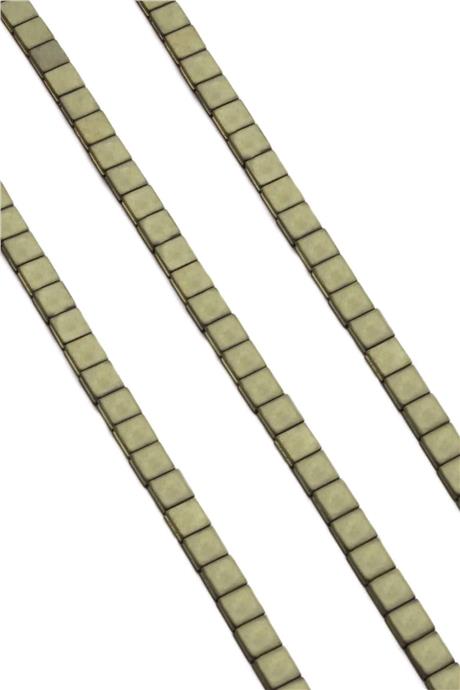 Hematite Natural Stone Matte Antique Yellow Square Cut 6x6mm String Of Beads