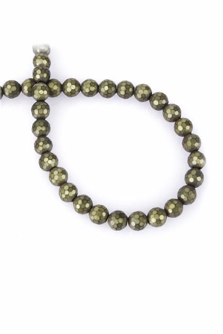 Hematite Natural Stone Matte Antique Yellow Globe Facet Cut 8mm String Of Beads