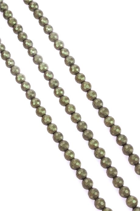 Hematite Natural Stone Matte Antique Yellow Globe Facet Cut 8mm String Of Beads
