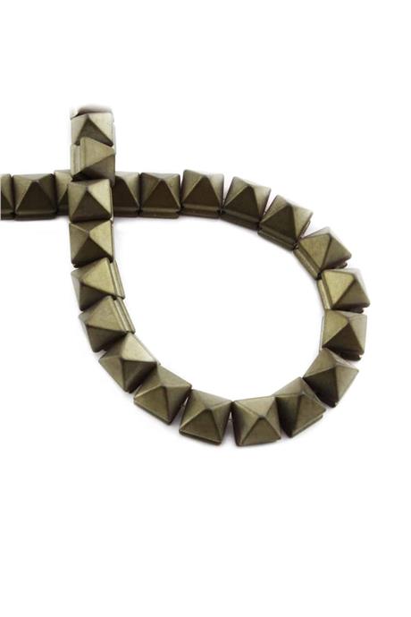 Hematit Taşı Kanallı Piramit Kesim Sarı 8x8mm Doğal Taş Dizi