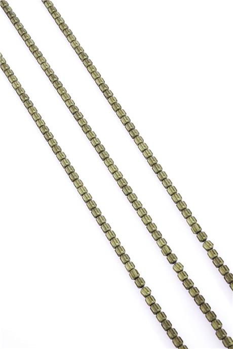 Hematite Natural Stone Matte Antique Yellow Cylinder Cut 4x4mm String Of Beads