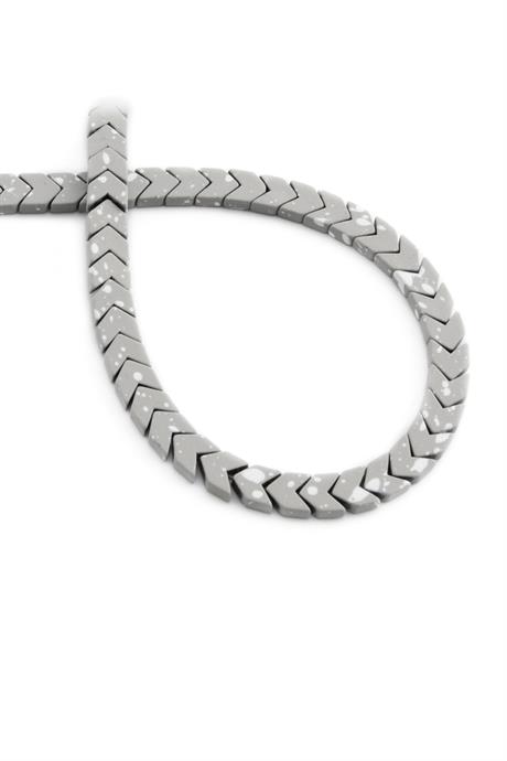 Hematite Natural Stone Matte Mottled Light Grey Sergeant Cut 6x3mm String Of Beads