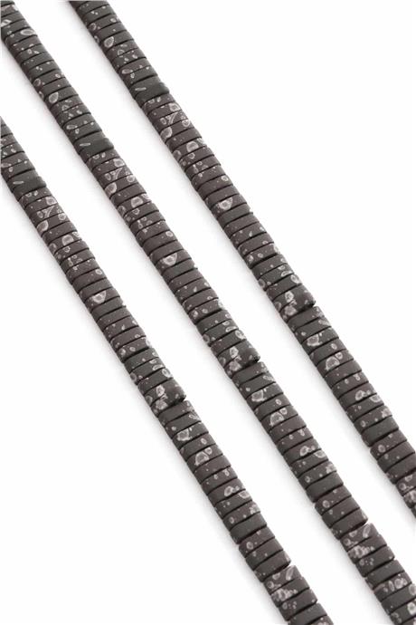 Hematite Natural Stone Matte Mottled Light Grey Double Hole 6x2mm String Of Beads