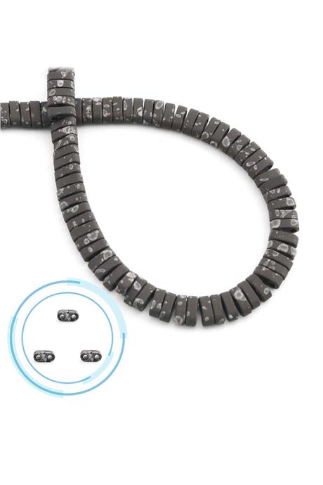 Hematite Natural Stone Matte Mottled Light Grey Double Hole 6x2mm String Of Beads